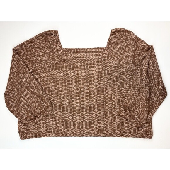Madewell Puff Sleeve Chocolate Brown Textured Indie Boho Blouse, Plus Size 4X - Picture 8 of 10